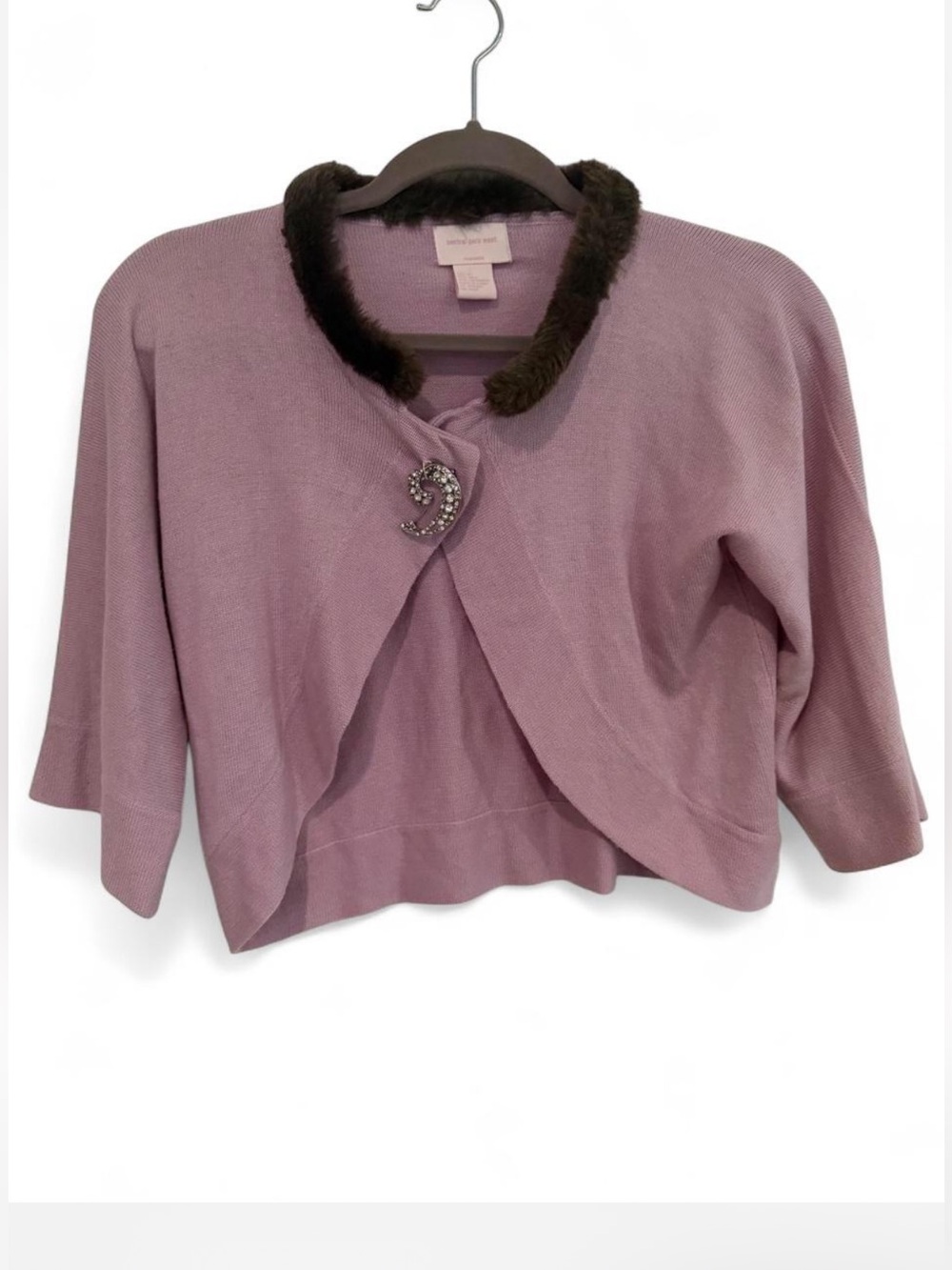 CENTRAL PARK WEST LILAC CASHMERE SILK BLEND BOLERO FAUX FUR COLLAR SIZE MEDIUM